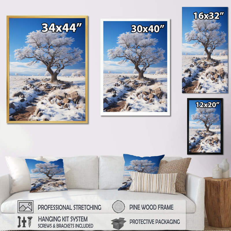 Snow Tree Winters Solitude - impression, Cadre photo blanc, H 32 po x l 24 po x P 1 po