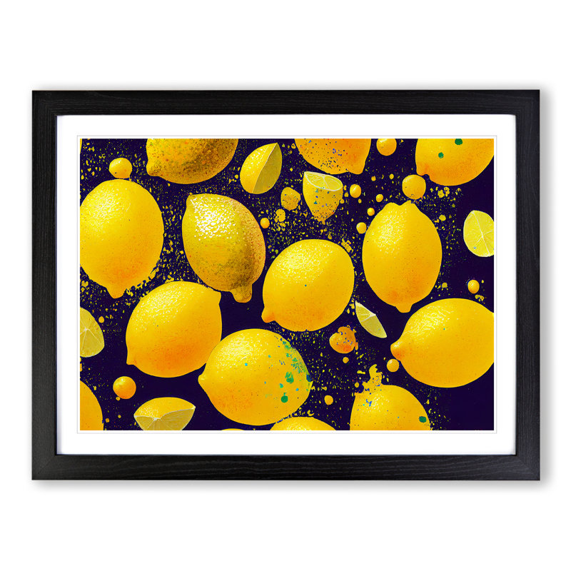 Lemon Fruit Splash Vol.1 Abstract - Single Picture Frame Print, 46cm H x 64cm W, Black