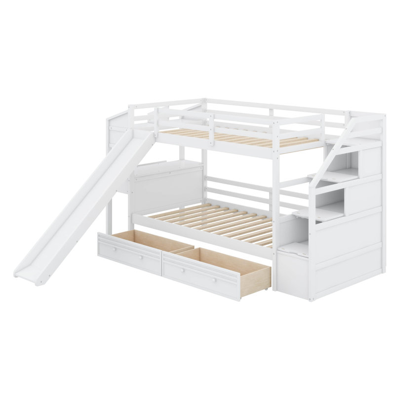 Jeoffrey Kids Twin Over Twin Bunk Bed with Drawers, White