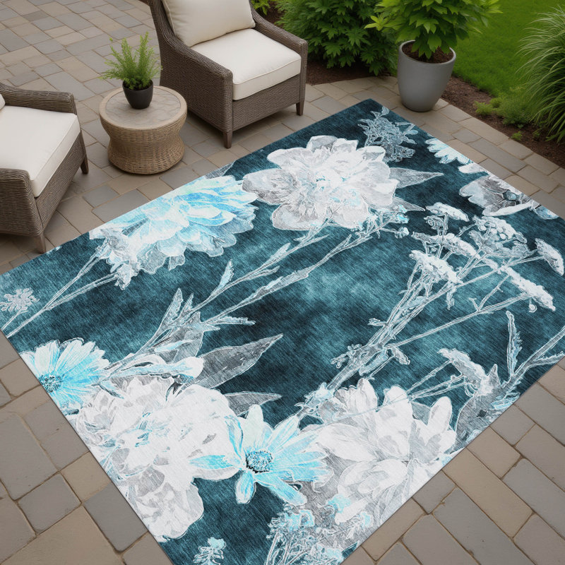 Tapis floral intérieur / extérieur lavable à la machine Chantille ACN2796, 5 pi x 7 pi 6 po, Émeraude