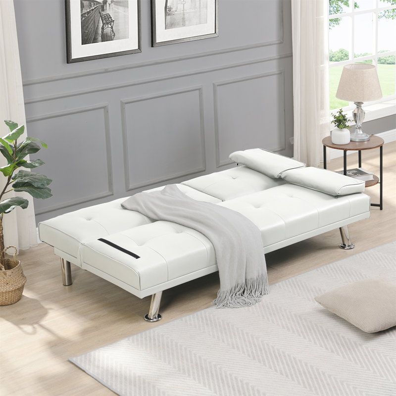 Canapé-lit avec accoudoirs à deux supports, structure en bois, pieds en acier inoxydable
