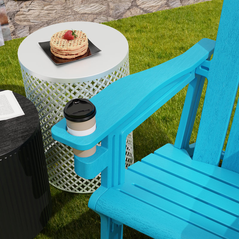 Six in a set Adirondack Chair with Cup Holder All-Weather Reclining Chair for Patio Deck Backyard and Poolside, Blue