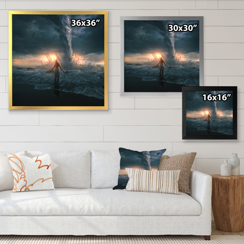 Chemin religieux à travers l'eau - On, Impression noire sur toile encadrée, H 16 po x l 16 po x P 1 po