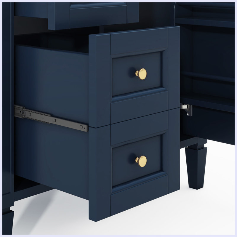 Meuble-lavabo moderne avec lavabo supérieur et 2 tiroirs, Bleu