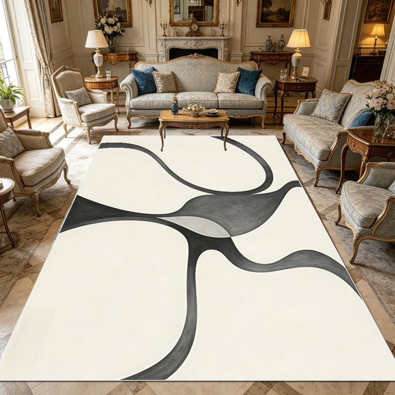 1PC Abstract Neutral Fluid Wavy Line area rugs for Living Room, Soft, All seasons, Easy-maintain, Washable Indoor mat, Farmhouse suitable for dining room, bedroom, home office, entryway, kitchen, balcony, Home Decor, Outdoor Decor.