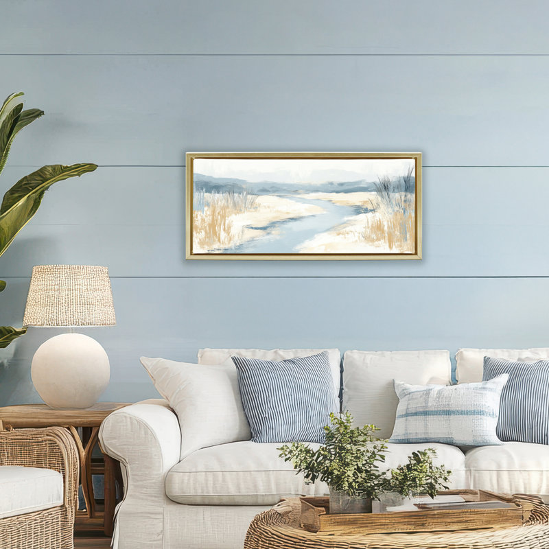 Cadre flottant Minimalist River Horizon, design par Irena Orlov, H 14 po x l 31 po, Cadre flottant métallique doré