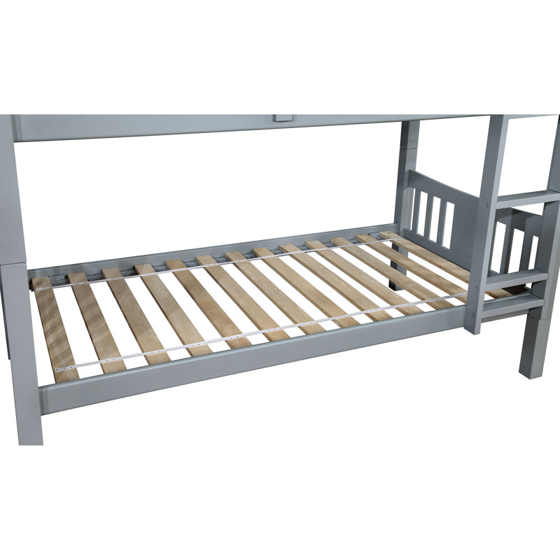 Aasu Kids Twin Over Twin Bunk Bed, Gray