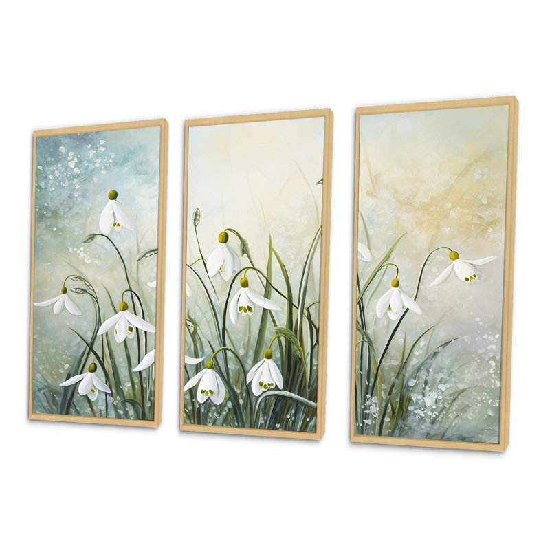 Farmhouse Snowdrops Bloom Charm - Ensemble d'art mural sur toile Snowdrops, Cadre naturel flottant