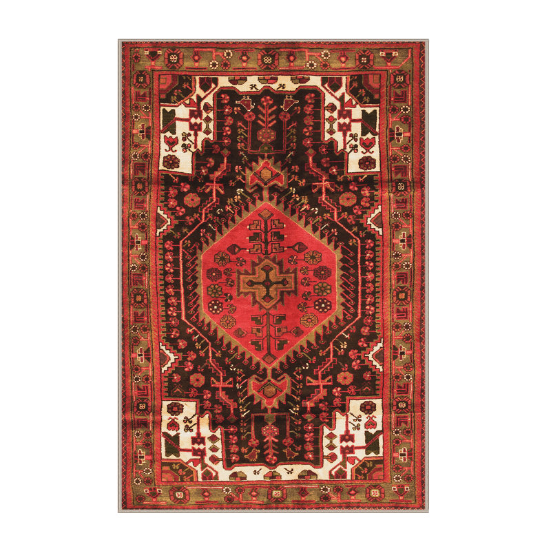 Tapis oriental rouge / rose / vert en laine / polyester tissé à la machine 8 pi x 10 pi Oriental