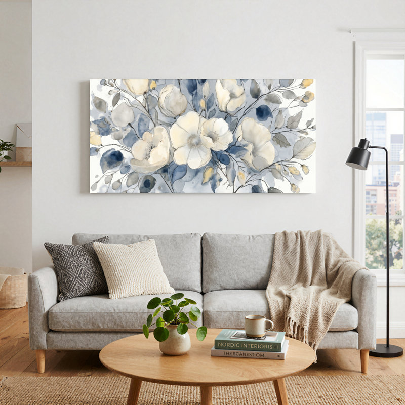 Ensemble d'une toile aquarelle florale, L 40 po x H 20 po, Toile tendue