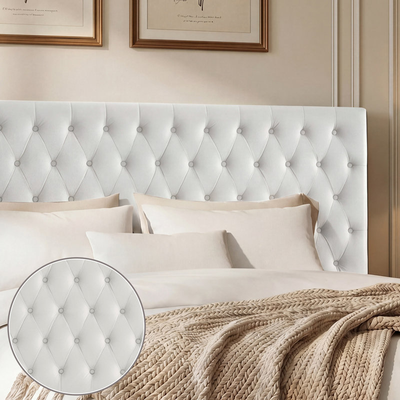 Tête de lit tapissier Aveigha Elegant, Velours blanc , Très grand