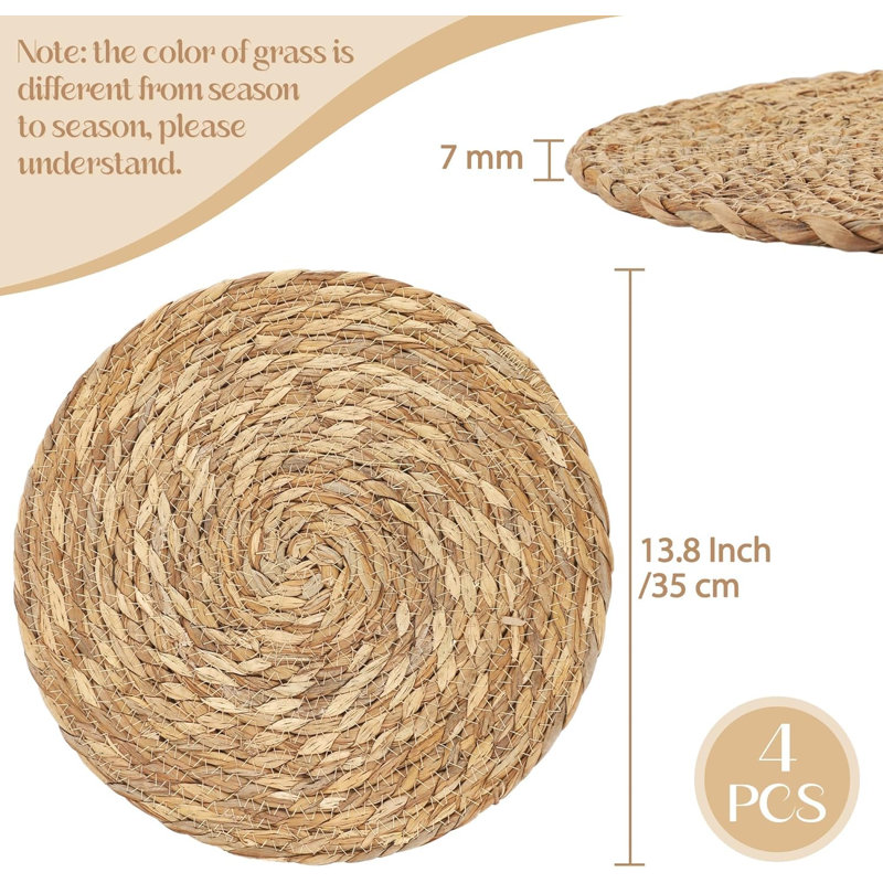Ensemble de 4 napperons ronds tissés à la main en rotin tressé à la main Boho