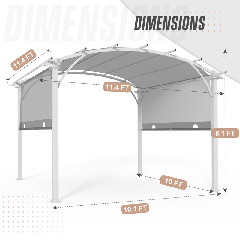 11.4 Ft. W X 11.4 Ft. D Outdoor Garden Steel Pergola with PVC-Coated Polyester Canopy, Gray