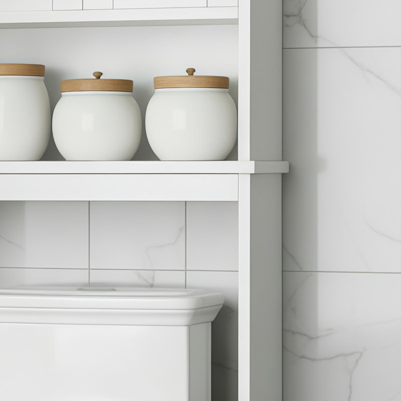 Simple Bathroom Toilet Storage Rack With Adjustable Shelves, Saving Space And Keeping Small Apartments Tidy.