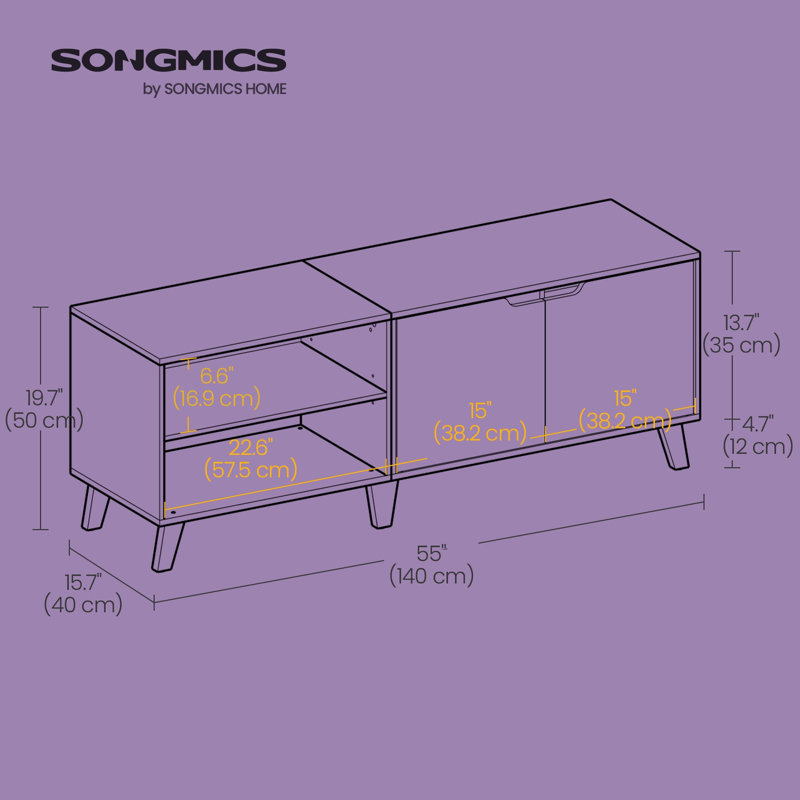 Media Console with Adjustable Shelves, Entertainment Unit with 2 Doors, for Bedroom or Living Room, 140 cm,, White