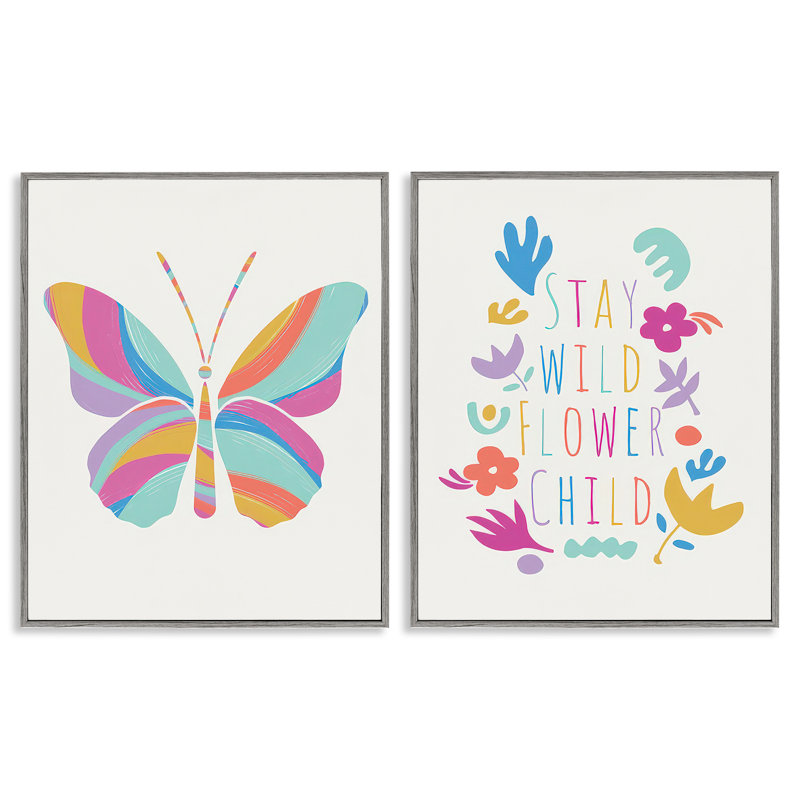 «Stay Wild Butterfly», ensemble de 2 giclées encadrées par Chen Alyesh, Estampe numérique Farmhouse, H 20 po x l 16 po