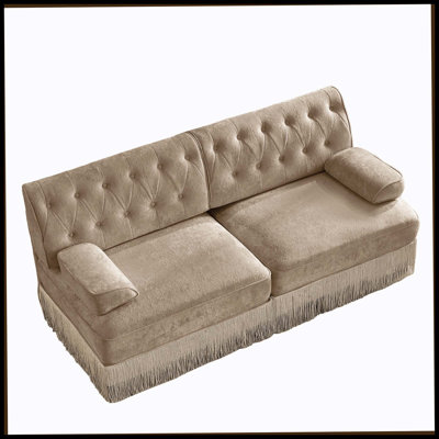 Canapé de style Chesterfield en velours doux, conception capitonnée à boutons, jupe à franges à pampilles, facile à assembler, combinaison libre, pour les salons, les aires de repos, la chambre à coucher, le chameau