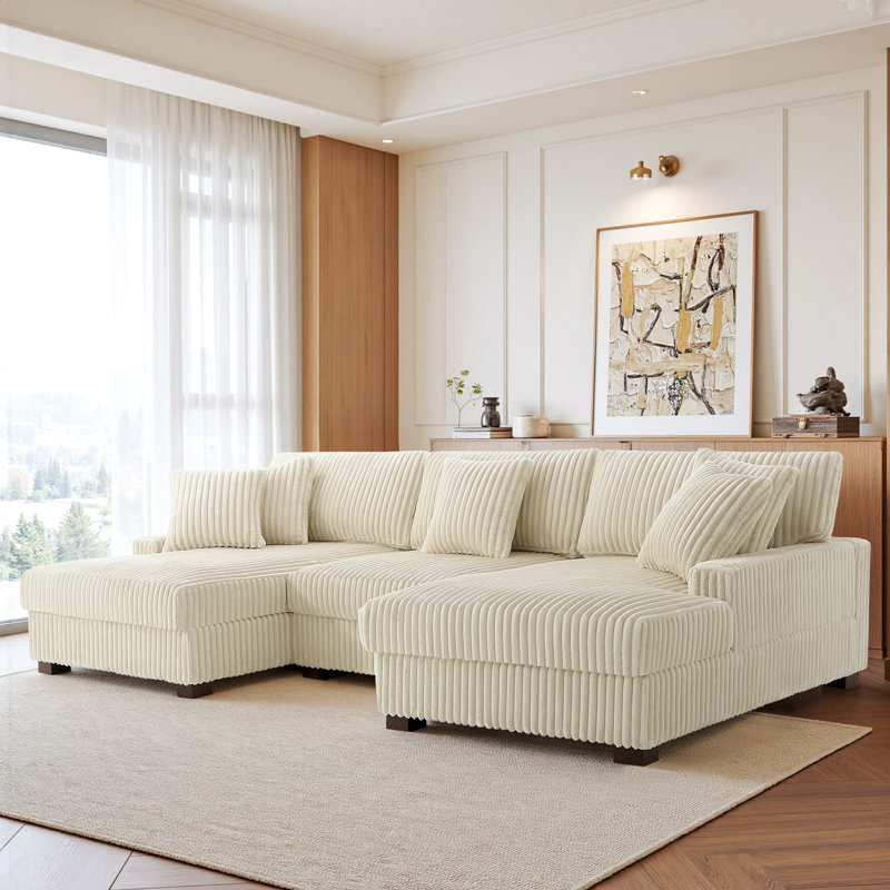 3 Seater Sectional, White Polyester/Foam Padding