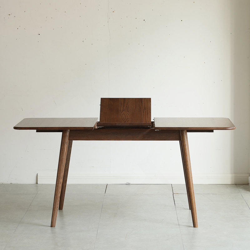 Walnut Color Solid Oak Round Corner Diagonal Leg Telescopic Table