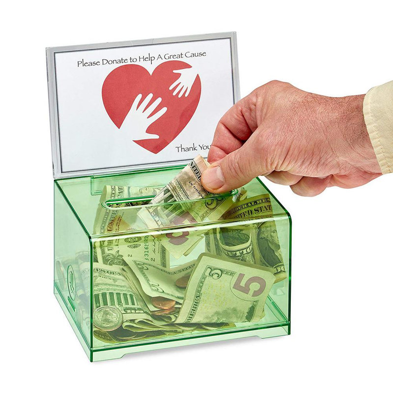 Acylic Cash Donation Suggestion Drop Box, Crystal Green