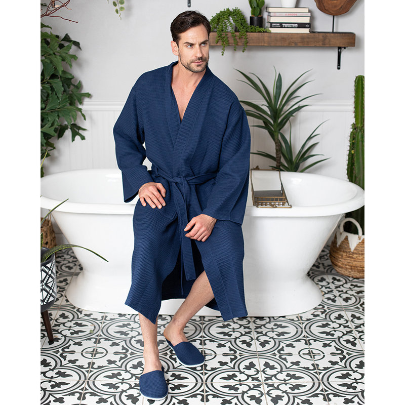 Peignoir gaufré LOTUS LINEN, M, Bleu marine