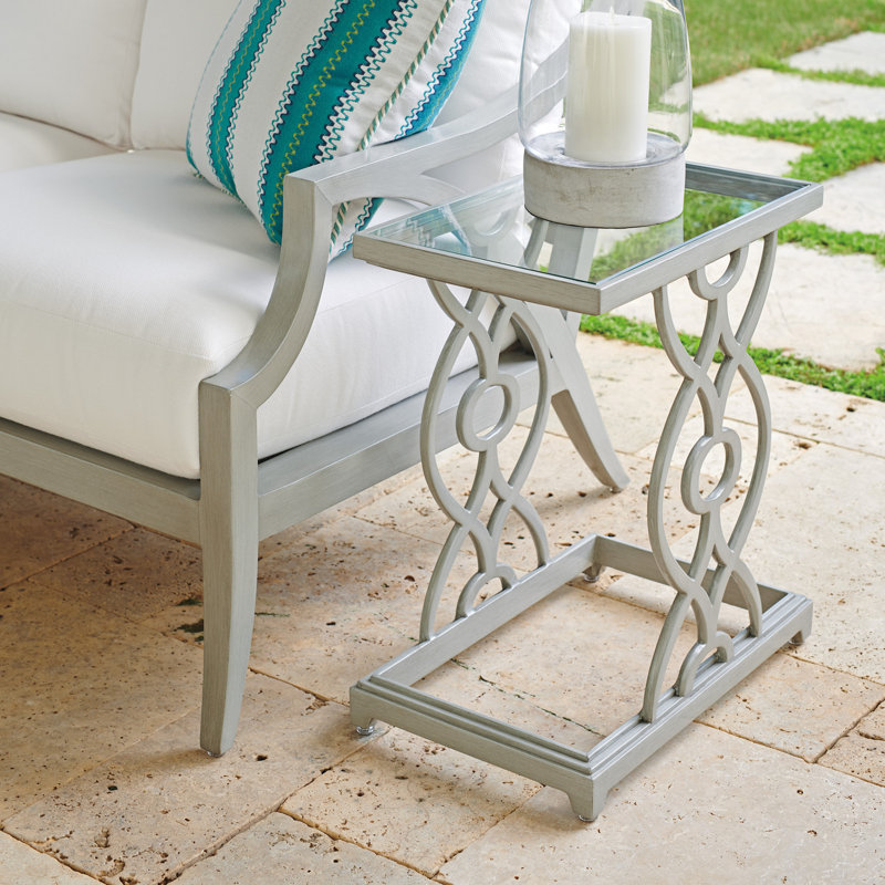 Gray Aluminum Rectangular Accent Table with Glass Top