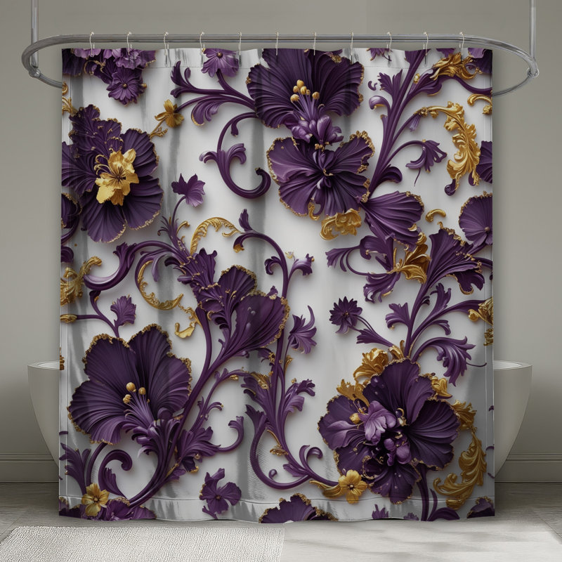 Rideaux de douche mauve à motif floral extra longs, L 70 po x H 84 po