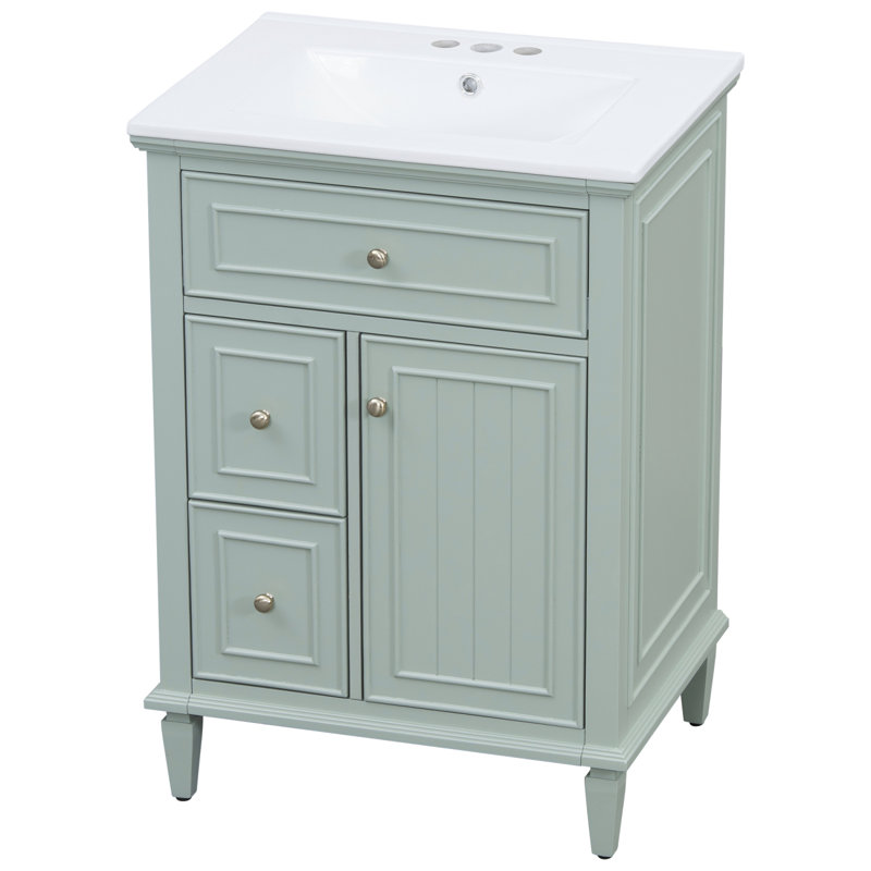 Meuble-lavabo 24 po avec lavabo, tiroir rabattable et tablette réglable 24 po, Vert, Doré