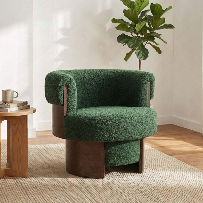 Fauteuil demi-tonneau rotatif sculpté Modern Modern, Vert