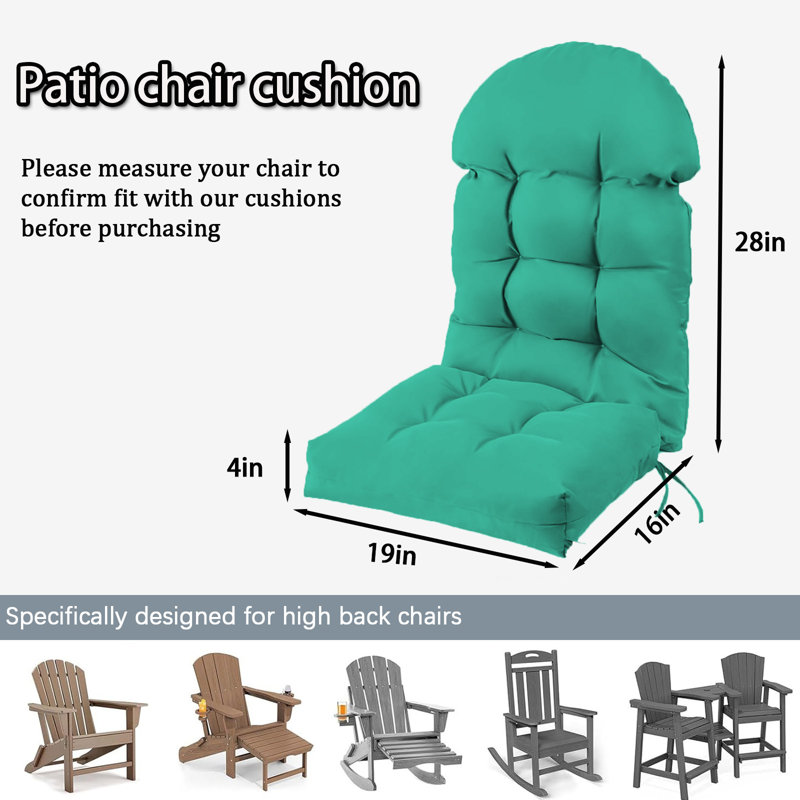 Outdoor Adirondack Chair Seat Back Cushion, High Back Patio Furniture Cushions, Waterproof And Water Resistant, Lake Blue