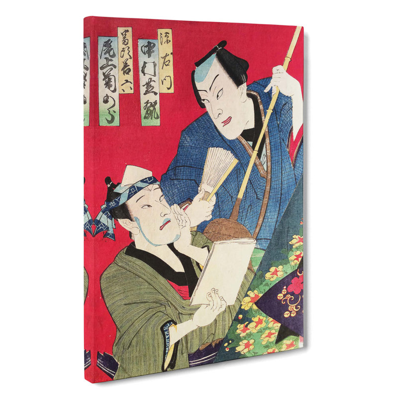 Two Male Actors by Toyohara Kunichika - Wrapped Canvas Painting, 50cm H x 35cm W x 3cm D