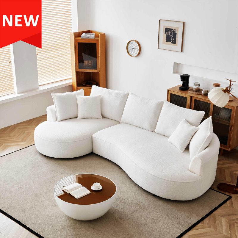 White Velvet Curved Modular Sectional Sofa with Wooden Frame