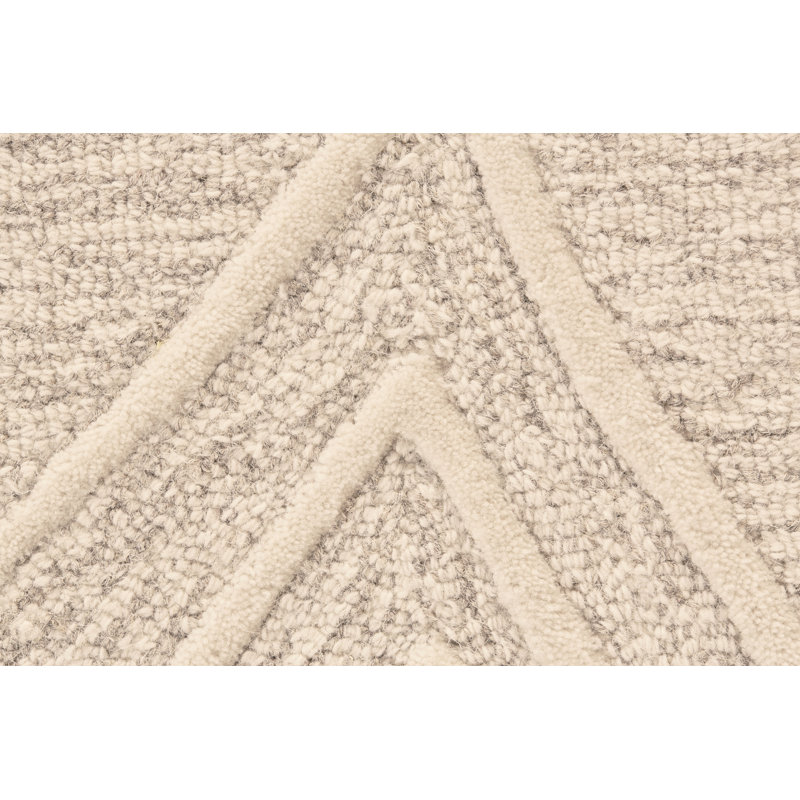 Tapis ivoire / beige en laine touffeté à la main à motif géométrique Cunningham, Rectangle 3 pi 6 po x 5 pi 6 po