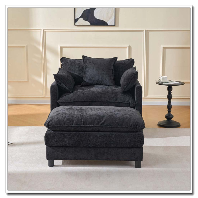 Fauteuil en chenille avec repose-pieds, Noir