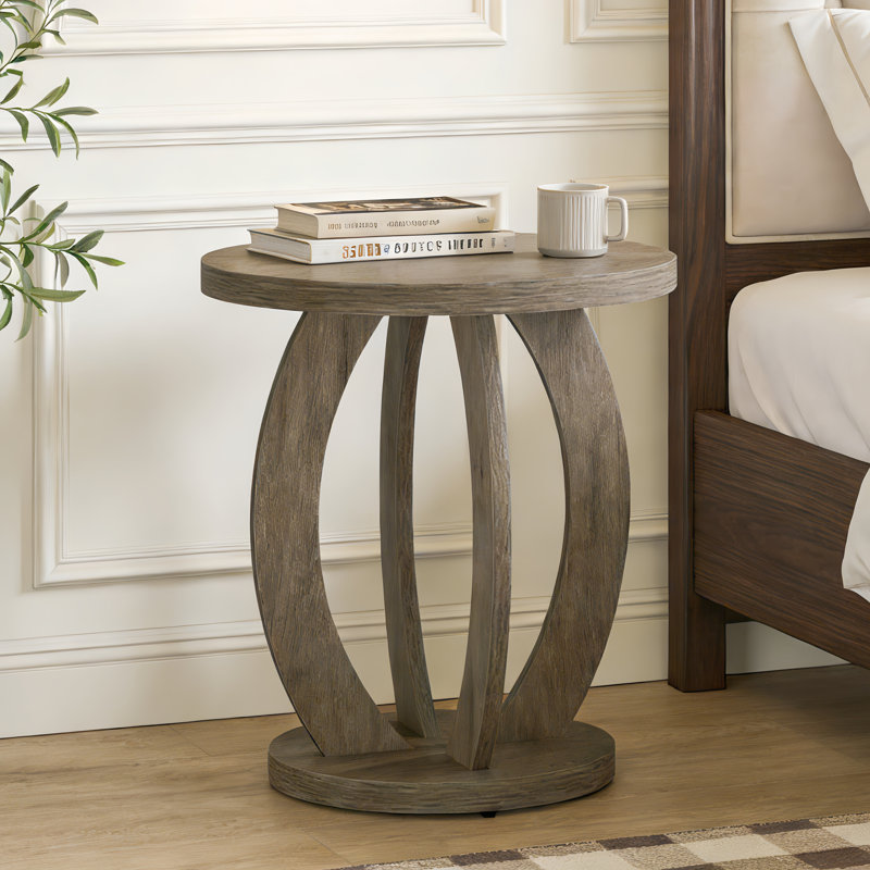 19.69" Round Wood Nightstand, Farmhouse Bedside Table For Bedroom, Gray