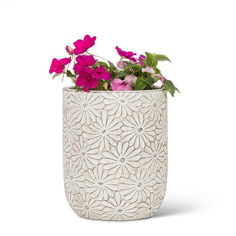 Jardinière ou vase à motif marguerite, H 5,5 po x l 5,5 po x P 6,5 po