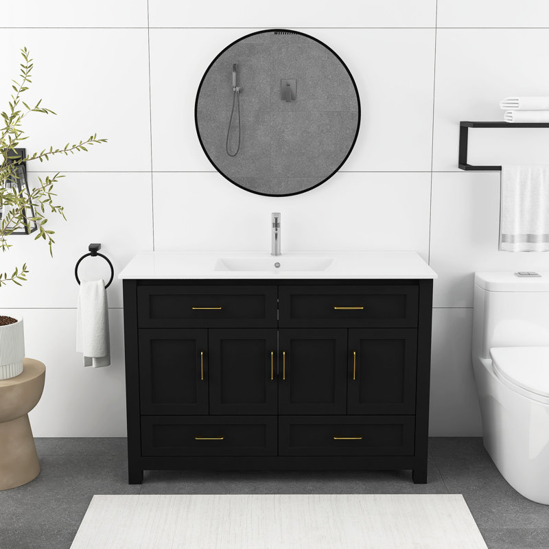 48" Bathroom Vanity With Ceramic Sink Combo, Black