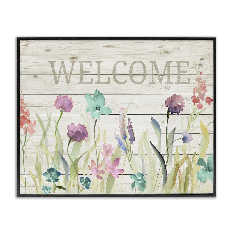 Mot de bienvenue au motif rustique pré, Giclée encadrée noir minuit, H 11 po x l 14 po x P 1,5 po
