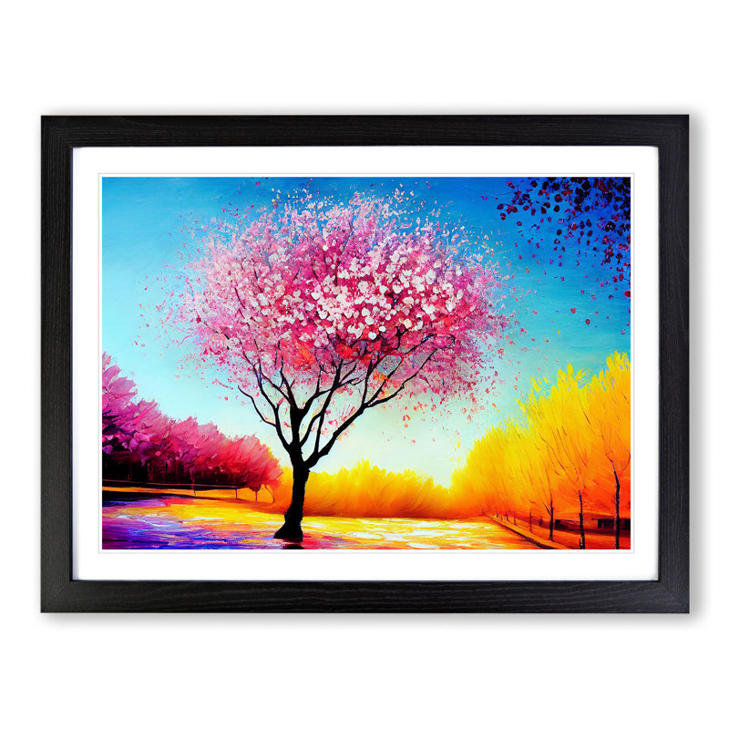 Cherry Blossom Tree Glow Vol.3 - Single Picture Frame Painting, 46cm H x 64cm W x 2cm D, Black