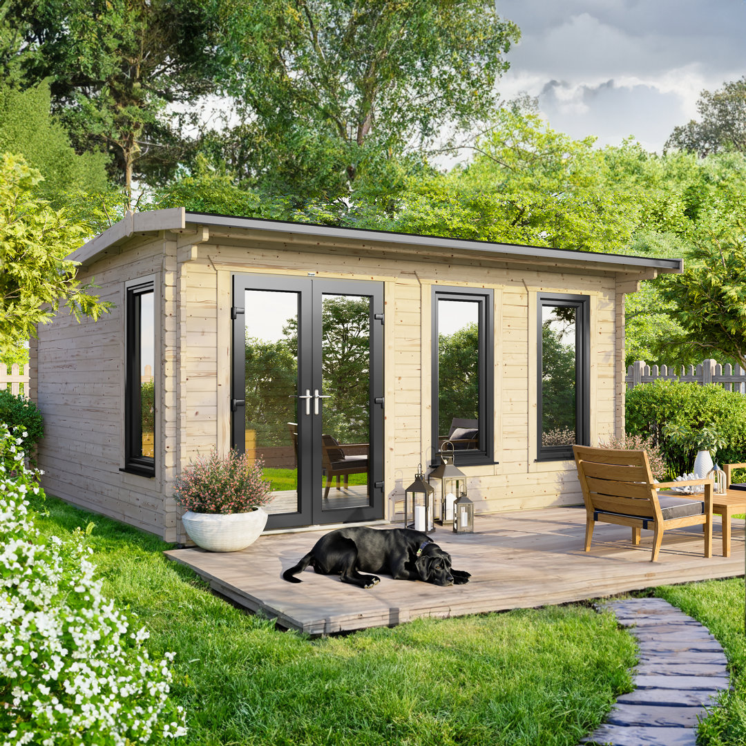Powersheds 16 x 12ft Apex Log Cabin, Doors to the Left - 44mm