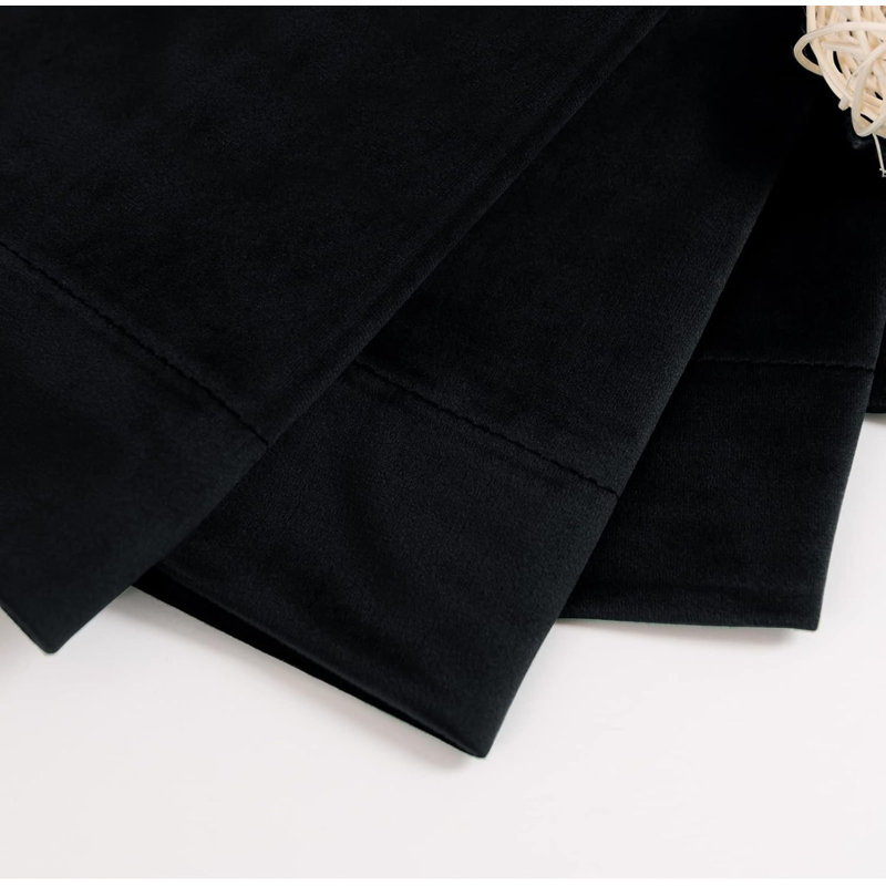 Ortraud Room Darkening Velvet Curtains with Back Tab and Rod Pocket, 42" W x 63" L, Black