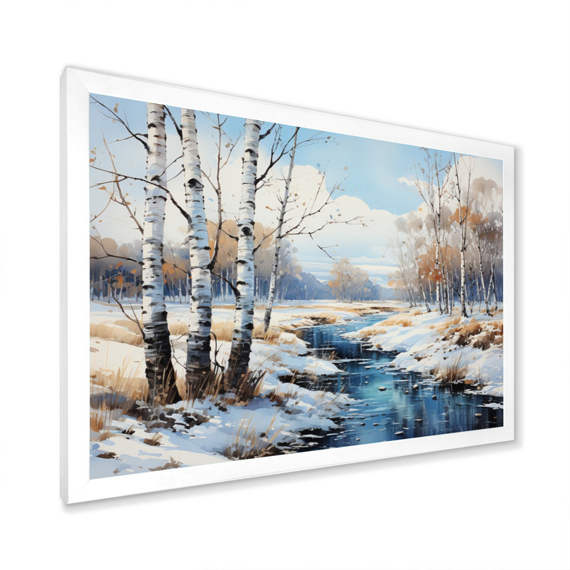 Birch Woods Winter Whispers IV - arbre, art mural Birch, Cadre simple blanc, H 12 po x l 20 po x P 1 po