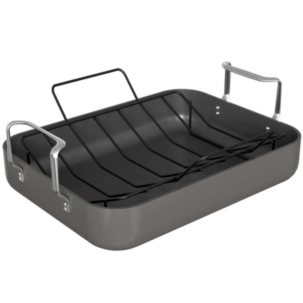 Kook 17.1'' NonStick HardAnodized Aluminum Roasting Pan with Rack