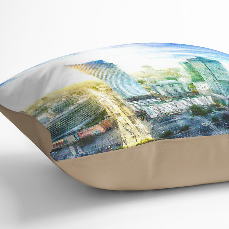 Skyline of Warsaw in Poland Painting Cushion with Filling, Stone, 40cm H x 40cm W x 15cm D
