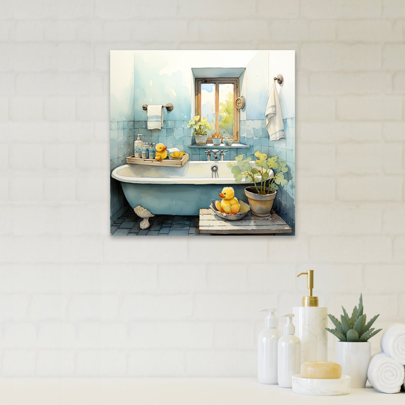 «Yellow Duck Bathroom Dip II», art sur toile Coyote, Toile tendue, H 36 po x l 36 po x P 1,5 po