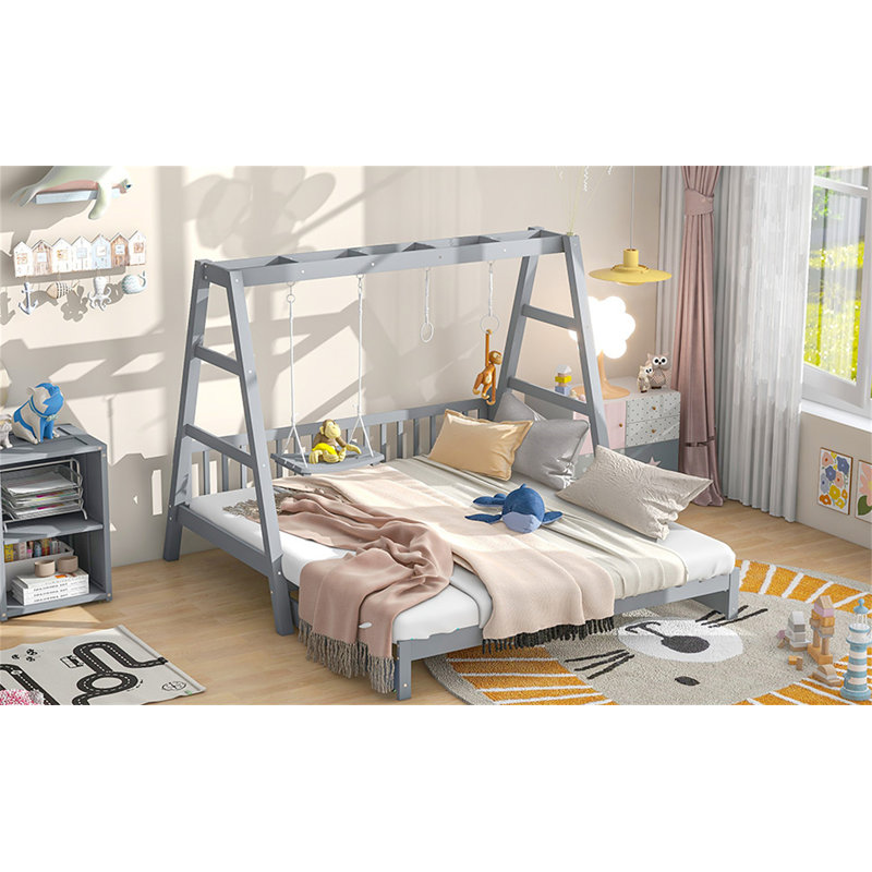 Extendable Daybed With Swing And Ring Handles, Gray
