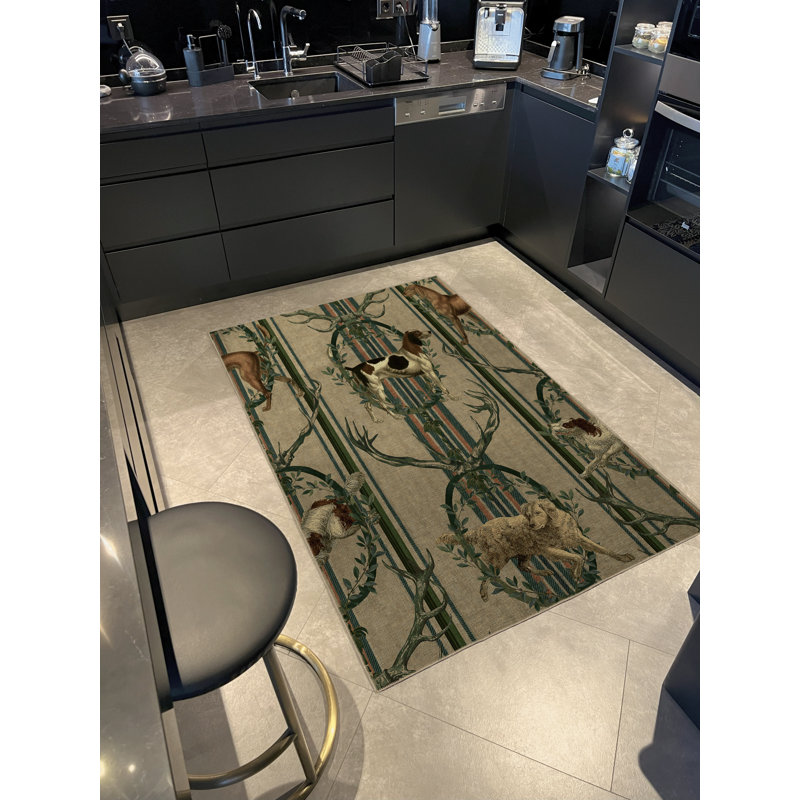 Tapis décoratif multicolore à motif de vignes et de chiens, Tapis de couloir 3 pi 3 po x 9 pi 10 po