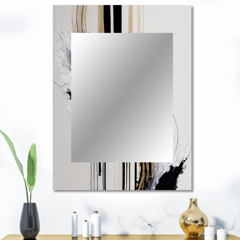 Golden Minimalist Abstract II - miroir mural abstrait unique, miroir noir, art imprimé en métal, 40 po x 30 po