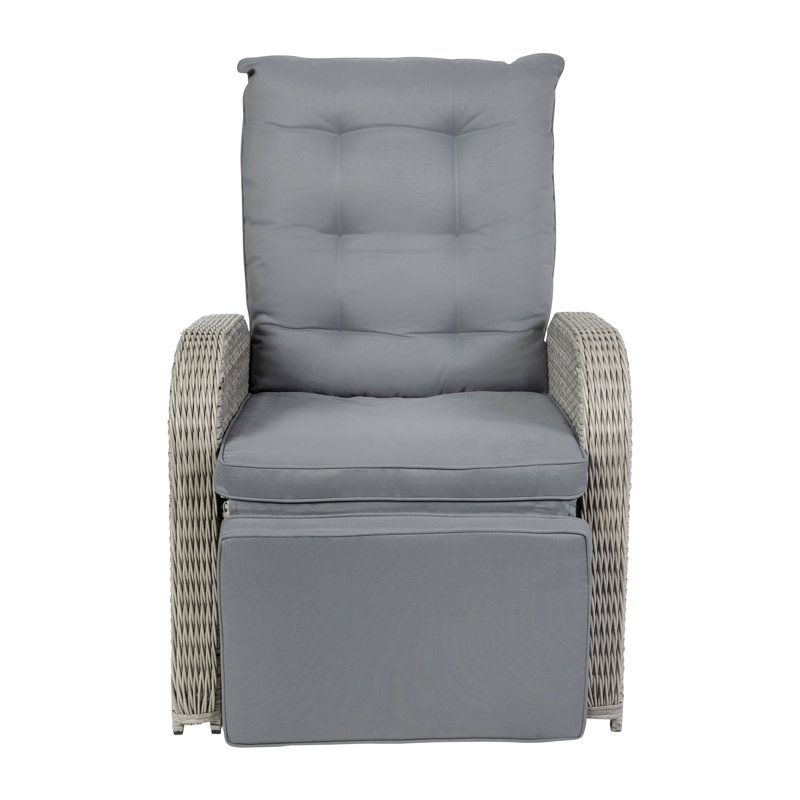 Vilborg Indoor/Outdoor Wicker Rattan Recliner with Flip-Up Side Table, Light Grey, Grey