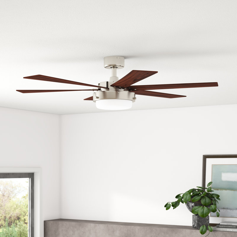 52" Brushed Nickel Ceiling Fan with Rosewood Blades and LED Light